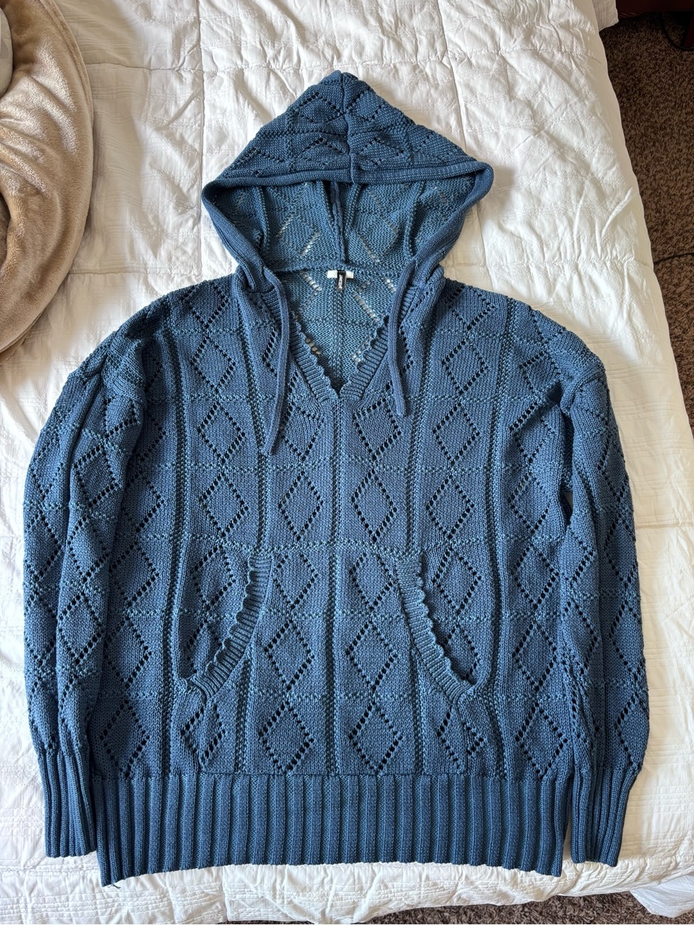 Jantzen Navy Open-Knit V-Neck Hoodie Sweater